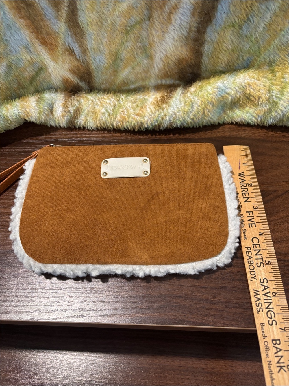 BearPaw Chestnut Suede Wristlet with Cream Shearling Trim - Picture 7 of 9